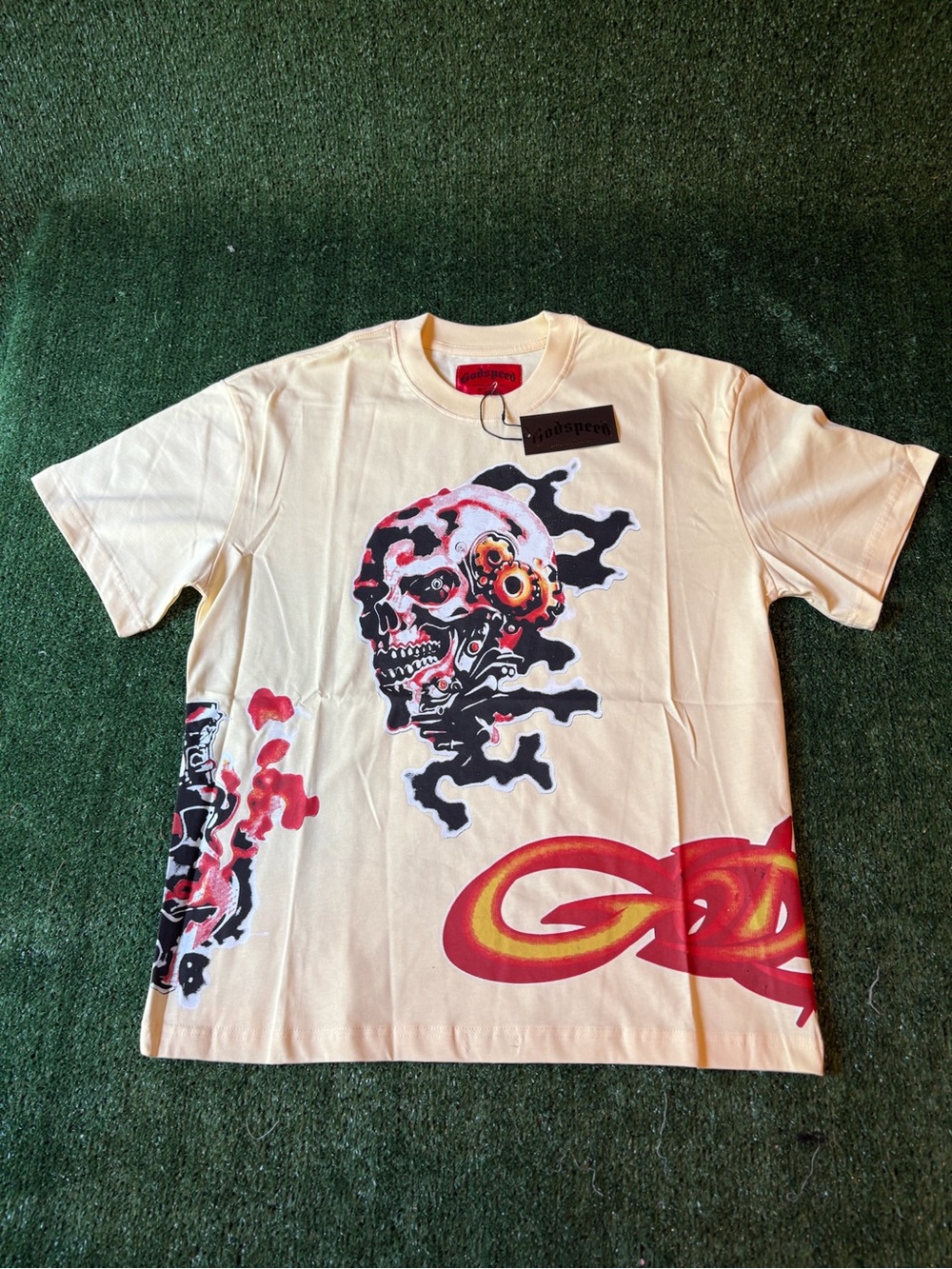 Men's Cream Graphic Skull Short-Sleeve Tee by Unbranded